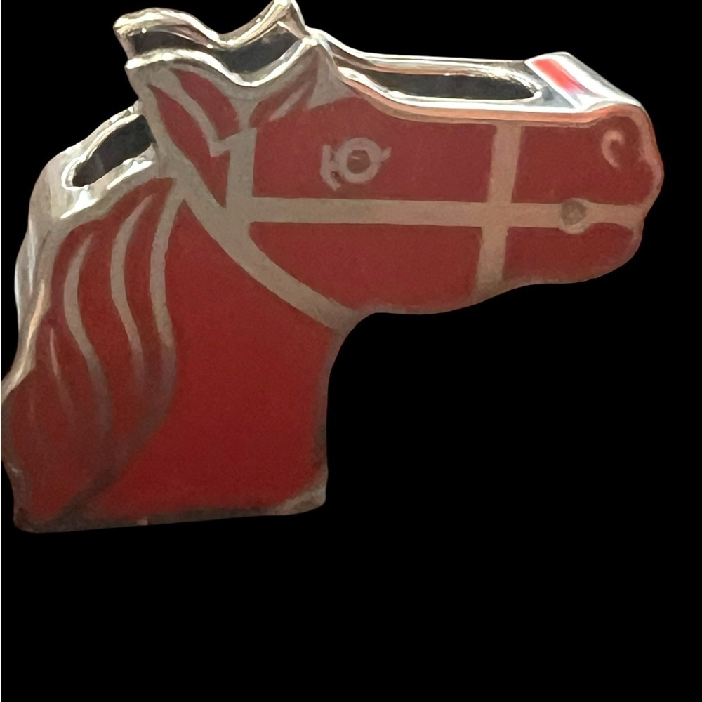 Hermes Gadrige Twilly Ring Silver Orange Metal S Scarf Clasp Horse - Picture 2 of 6